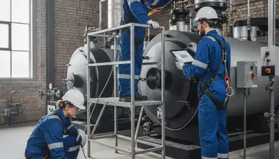 Providence, RI plumber repairs boiler for a home heating system during winter service call