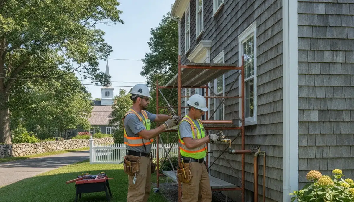 Providence, RI plumber repairing a residential pipe for plumbing service website image