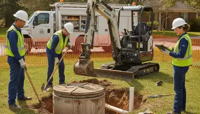 Providence, RI plumber inspecting septic repair system for local home service