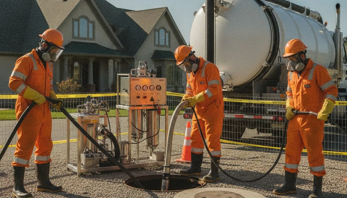 Providence, RI plumber cleaning a septic tank for home maintenance