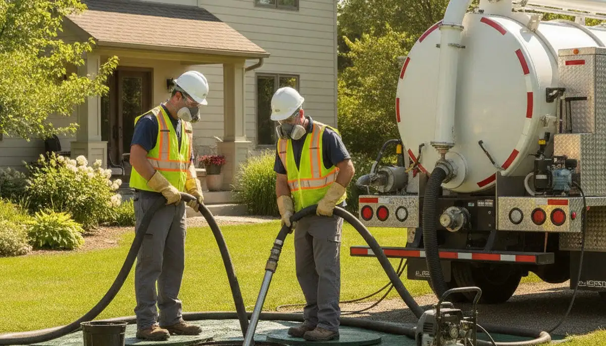 Providence, RI plumber cleaning a septic tank for reliable residential septic service