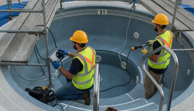 Providence, RI spa repair technician servicing a home spa for reliable plumbing performance