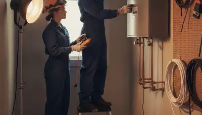 Providence, RI plumber installing a tankless water heater for reliable hot water service