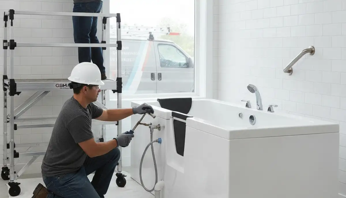 Providence, RI plumber installing a walk-in tub for safer, accessible bathing service