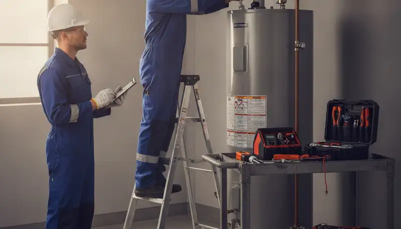 Providence, RI plumber repairing a water heater for fast residential service
